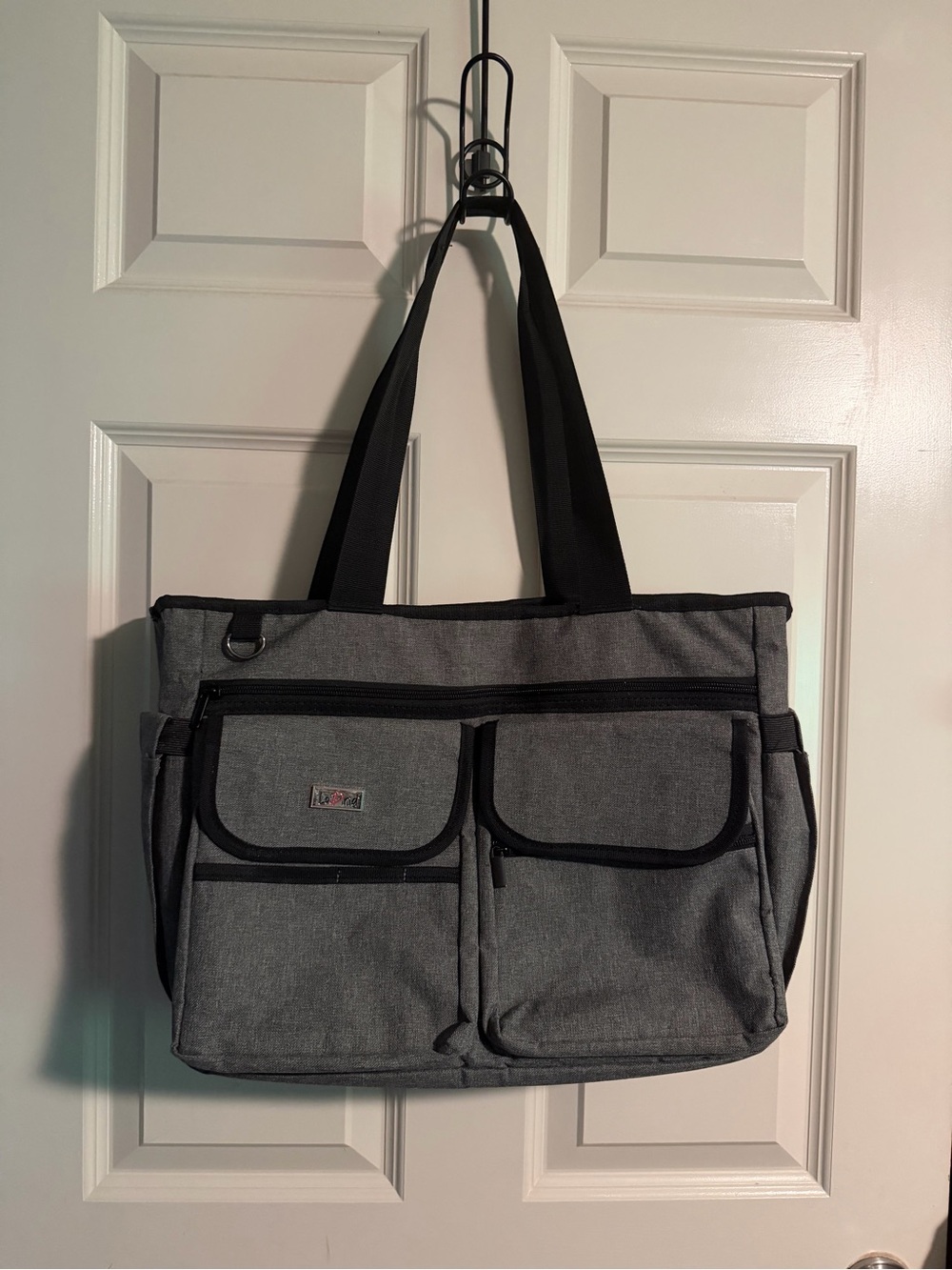Women's Gray Laptop Tote Bag with Front Pockets